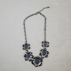 Floral Silver and Blue & Green Necklace